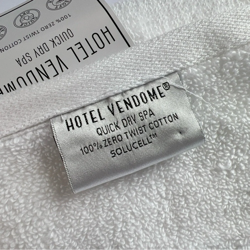 Hotel Vendome Bath Towel Set Luxury Cotton White 3 Pc Set Quick Dry Plush NEW